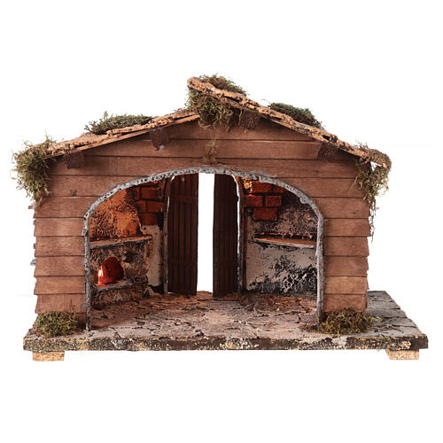 Cabane avec cheminée et Nativité 30x40x20 cm crèche napolitaine 14 cm 4