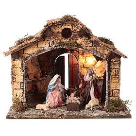 Stable with Nativity and fireplace for Neapolitan Nativity Scene with 12 cm characters 30x30x25 cm