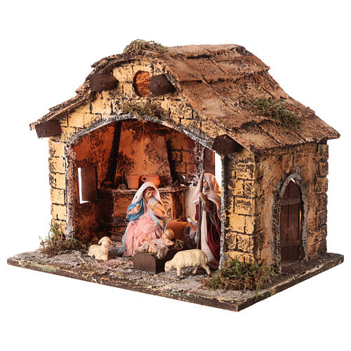 Stable with Nativity and fireplace for Neapolitan Nativity Scene with 12 cm characters 30x30x25 cm 2