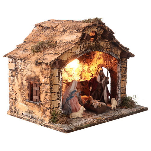 Stable with Nativity and fireplace for Neapolitan Nativity Scene with 12 cm characters 30x30x25 cm 3