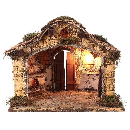 Stable with Nativity and fireplace for Neapolitan Nativity Scene with 12 cm characters 30x30x25 cm 4