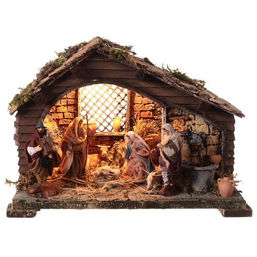 Stable with fountain and shepherds 25x35x25 cm for Neapolitan Nativity Scene with 10 cm characters 1