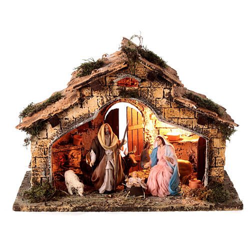 Nativity stable with oven and light 35x45x25 cm for 14 cm Neapolitan Nativity Scene 1