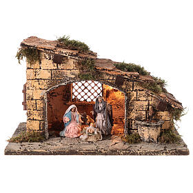 Stable with fountain and Nativity 20x35x25 cm for Neapolitan Nativity Scene with 8 cm characters