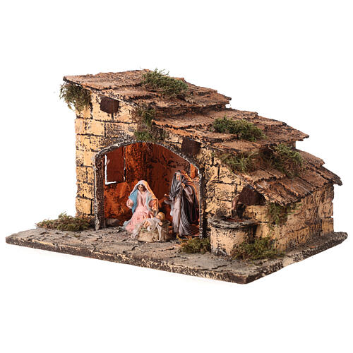 Stable with fountain and Nativity 20x35x25 cm for Neapolitan Nativity Scene with 8 cm characters 2