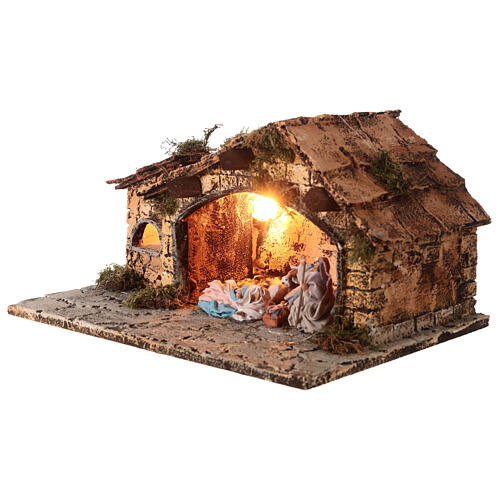 Stable with Nativity and woodstove for Neapolitan Nativity Scene with 8 cm characters 22x35x25 cm 2