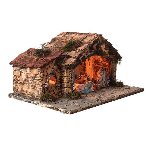 Stable with Nativity and woodstove for Neapolitan Nativity Scene with 8 cm characters 22x35x25 cm 3