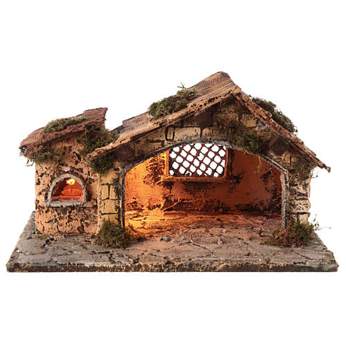 Stable with Nativity and woodstove for Neapolitan Nativity Scene with 8 cm characters 22x35x25 cm 4