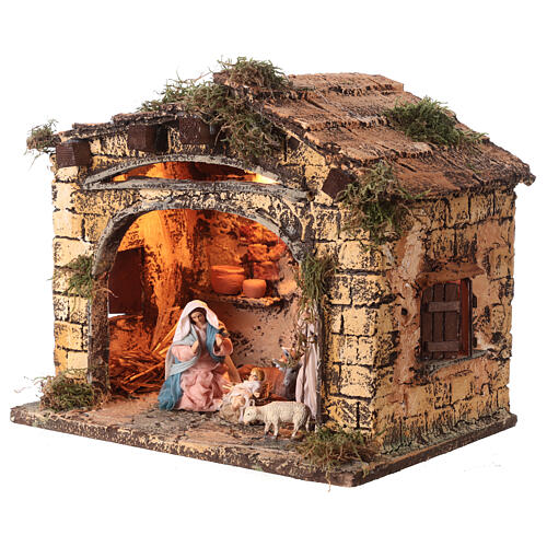 Illuminated stable with Nativity 25x30x20 cm for Neapolitan Nativity Scene with 10 cm characters 2