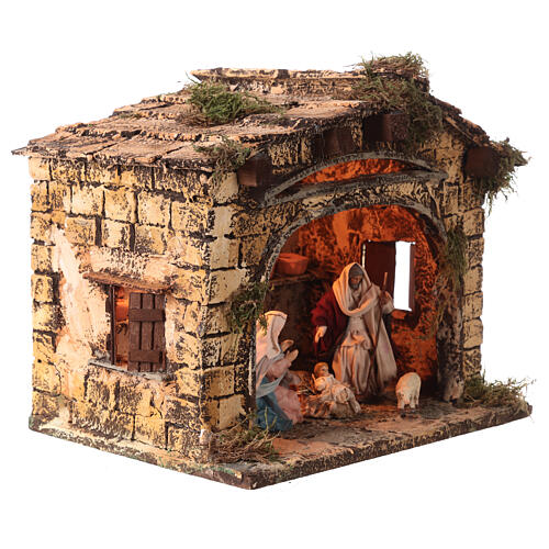 Illuminated stable with Nativity 25x30x20 cm for Neapolitan Nativity Scene with 10 cm characters 3