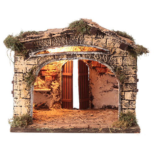 Illuminated stable with Nativity 25x30x20 cm for Neapolitan Nativity Scene with 10 cm characters 4