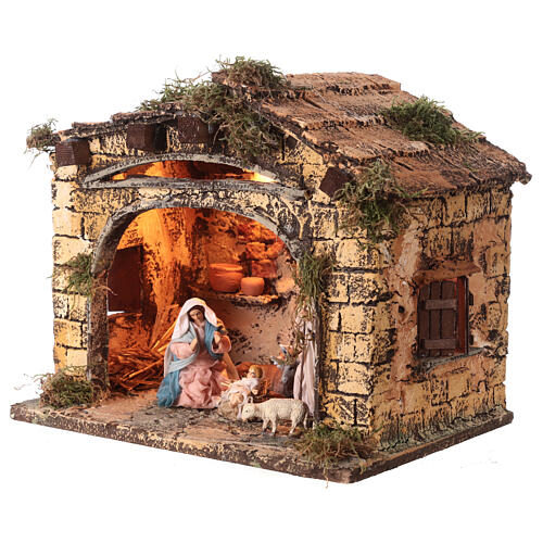 Capanna illuminata Natività 25x30x20 presepe napoletano 10 cm 2