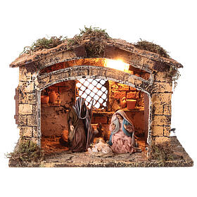 Stable with Nativity and light 26x33x21 cm for Neapolitan Nativity Scene with 12 cm characters