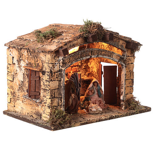 Stable with Nativity and light 26x33x21 cm for Neapolitan Nativity Scene with 12 cm characters 3