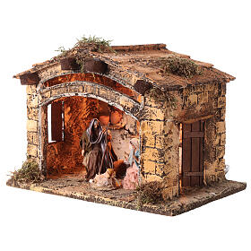 Cabane éclairée avec Nativité 25x35x20 cm crèche napolitaine 12 cm