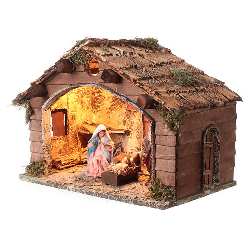 Stable with light 25x35x20 Neapolitan nativity scene 12 cm 2
