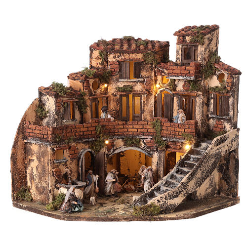 Corner village with Nativity and fountain 40x35x35 cm for Neapolitan Nativity Scene with 6 cm characters 1
