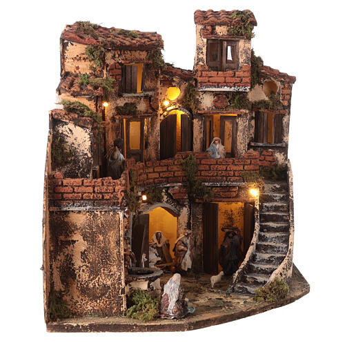 Corner village with Nativity and fountain 40x35x35 cm for Neapolitan Nativity Scene with 6 cm characters 3