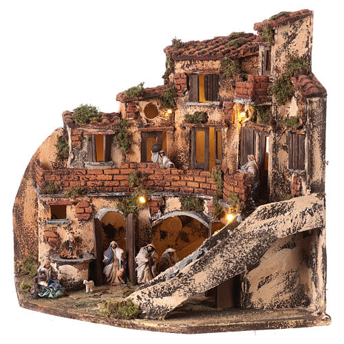 Village en coin Nativité et fontaine 28x33x36 cm crèche napolitaine 6 cm 2