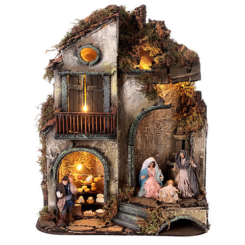 Two-storey house with Nativity 25x25x30 cm for Neapolitan Nativity Scene with 8 cm characters 1