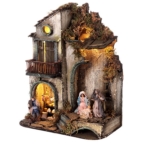 Two-storey house with Nativity 25x25x30 cm for Neapolitan Nativity Scene with 8 cm characters 3