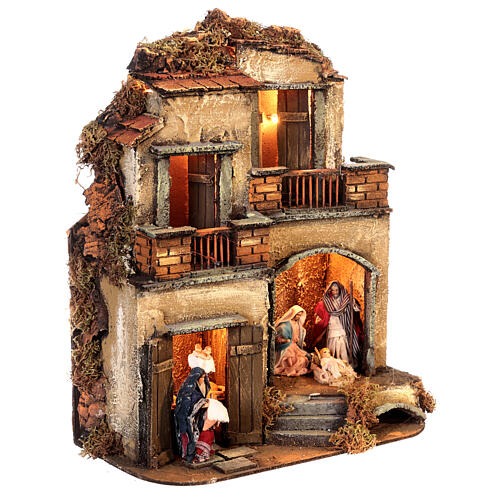 Maison à deux étages avec Nativité et boulangerie 25x25x30 cm crèche napolitaine 8 cm 4