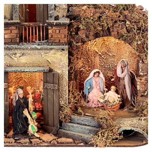 Two-storey house with Nativity and fruit and vegetable stall 25x25x30 cm for Neapolitan Nativity Scene with 8 cm characters 2