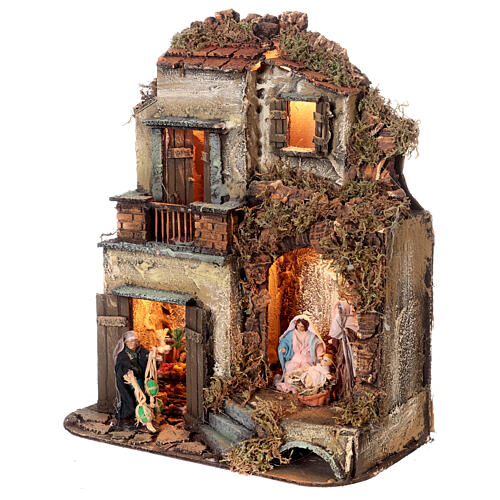 Two-storey house with Nativity and fruit and vegetable stall 25x25x30 cm for Neapolitan Nativity Scene with 8 cm characters 3