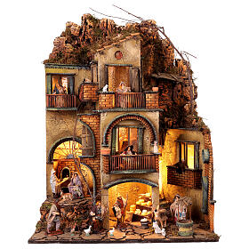 Häuserblock N4, mit Schachtbrunnen und Beleuchtung, neapolitanischer Stil, für 10 cm Krippe, 65x55x35 cm