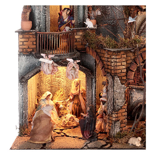 Häuserblock N3, mit elektrischen Brunnen und Szene der Geburt Christi, neapolitanischer Stil, für 10 cm Krippe, 65x55x35 cm 3