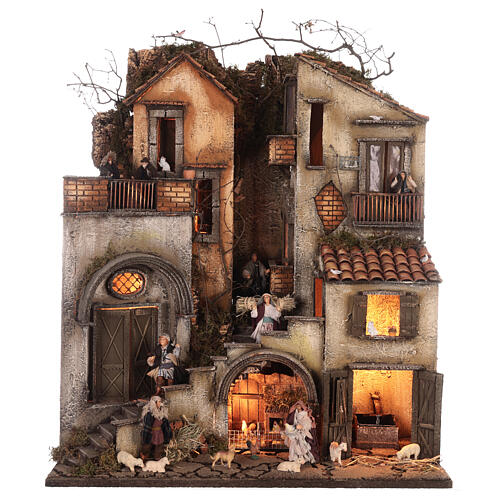 Block of bicoloured houses N2 with fountain 65x55x35 cm for Neapolitan Nativity Scene with 10 cm characters 1
