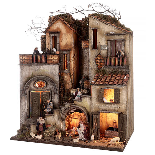 Block of bicoloured houses N2 with fountain 65x55x35 cm for Neapolitan Nativity Scene with 10 cm characters 3