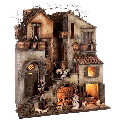 Block of bicoloured houses N2 with fountain 65x55x35 cm for Neapolitan Nativity Scene with 10 cm characters 5