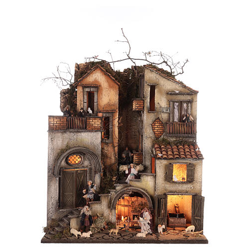 Modular Neapolitan Nativity Scene with 4 blocks N1 N2 N3 N4 65x210x35 cm with 10 cm characters 9