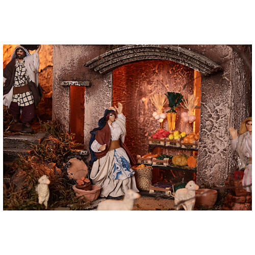 Modular Neapolitan Nativity Scene with 4 blocks N1 N2 N3 N4 65x210x35 cm with 10 cm characters 12
