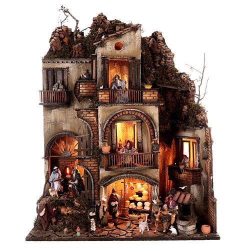 Modular Neapolitan Nativity Scene with 4 blocks N1 N2 N3 N4 65x210x35 cm with 10 cm characters 13