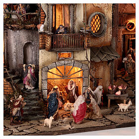 Modular Neapolitan Nativity Scene AA+BB for 6 cm characters 70x140x55 cm with shops, shepherds and Epiphany scene