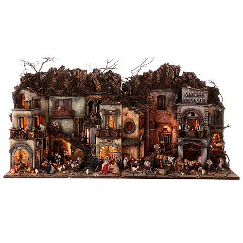 Modular Neapolitan Nativity Scene AA+BB for 6 cm characters 70x140x55 cm with shops, shepherds and Epiphany scene 1
