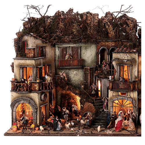 Modular Neapolitan Nativity Scene AA+BB for 6 cm characters 70x140x55 cm with shops, shepherds and Epiphany scene 3
