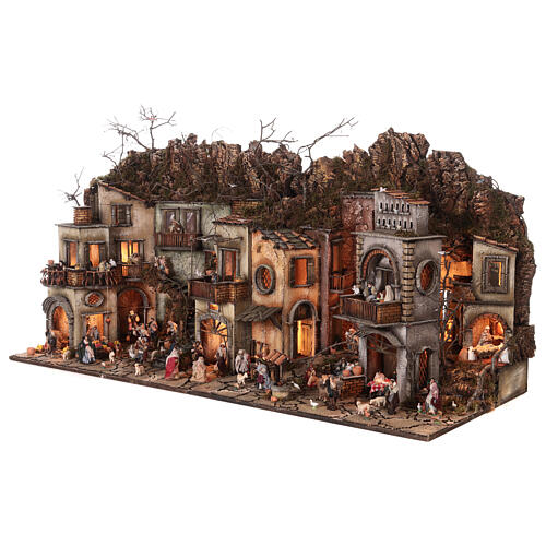 Modular Neapolitan Nativity Scene AA+BB for 6 cm characters 70x140x55 cm with shops, shepherds and Epiphany scene 5