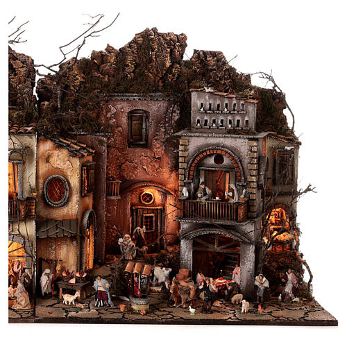 Modular Neapolitan Nativity Scene AA+BB for 6 cm characters 70x140x55 cm with shops, shepherds and Epiphany scene 6