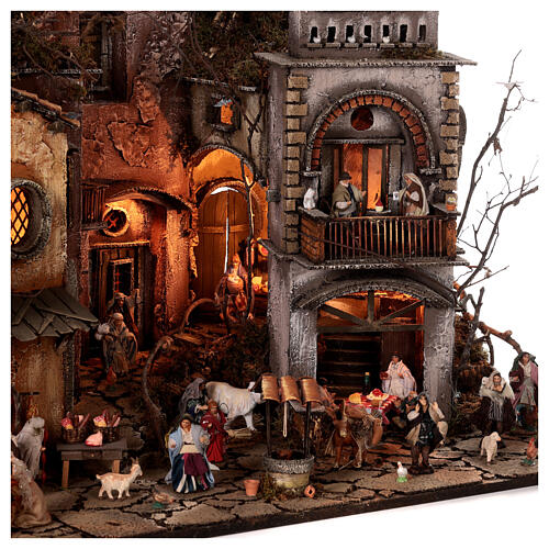 Modular Neapolitan Nativity Scene AA+BB for 6 cm characters 70x140x55 cm with shops, shepherds and Epiphany scene 7