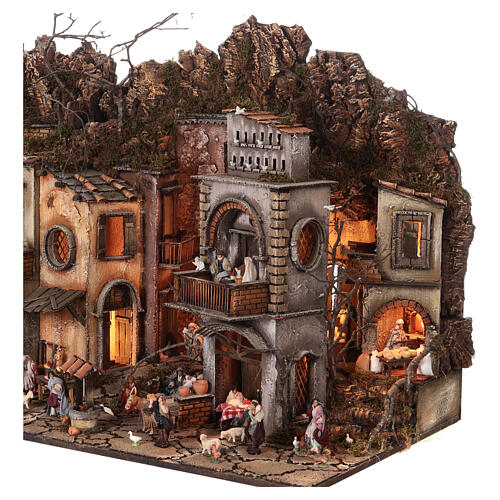Modular Neapolitan Nativity Scene AA+BB for 6 cm characters 70x140x55 cm with shops, shepherds and Epiphany scene 8