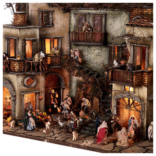 Modular Neapolitan Nativity Scene AA+BB for 6 cm characters 70x140x55 cm with shops, shepherds and Epiphany scene 9
