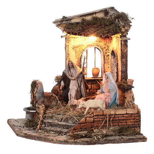 Angular temple with fountain, Neapolitan Nativity 14 cm 30x40X30 3