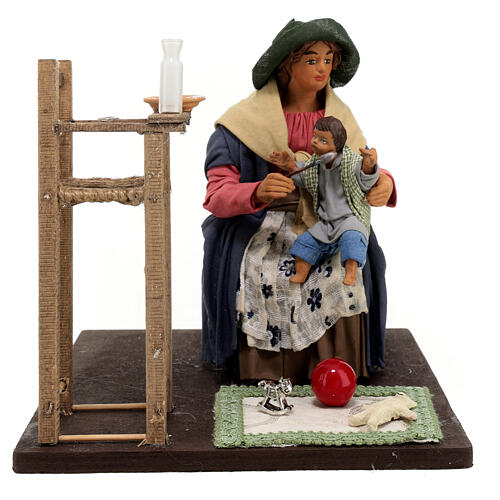 Woman feeding baby ANIMATED, Naples nativity scene 24 cm 1