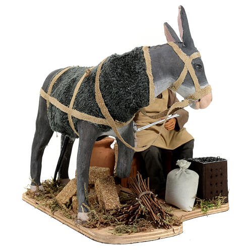 Farrier with donkey, Neapolitan nativity scene 24 cm ANIMATED 4