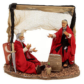 Two Roman soldiers playing cards, tent, Naples nativity scene, 15 cm