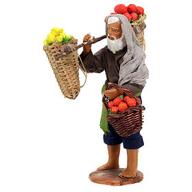 Uomo viandante con cesti frutta presepe napoletano 13 cm