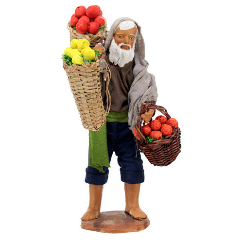 Uomo viandante con cesti frutta presepe napoletano 13 cm 1